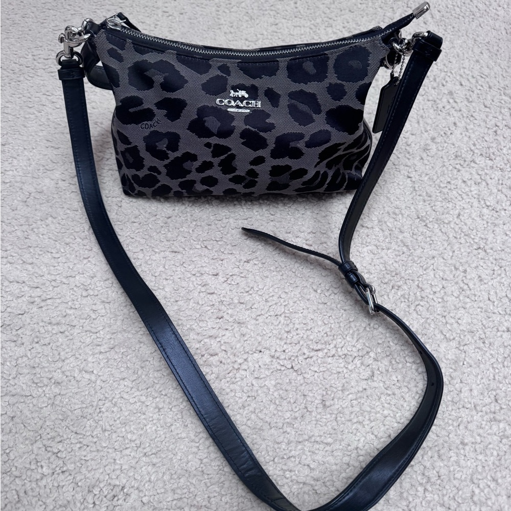 Coach Black & Gray Leopard Print Crossbody Pouch - Picture 2 of 7